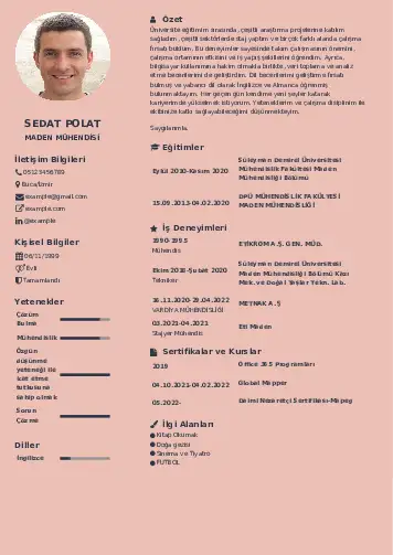 Maden Mühendisi Cv Örnekleri cv indir